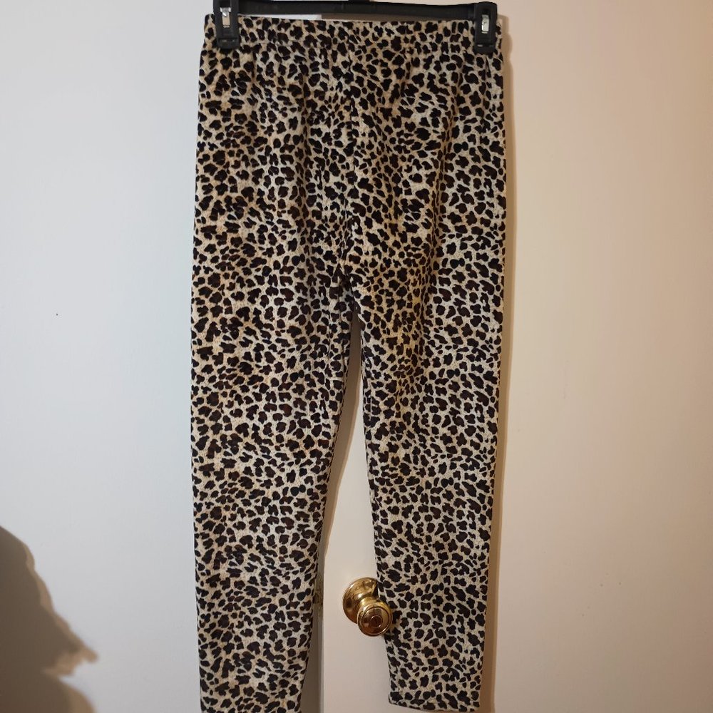 EUC ~ Pixie Girl Beige & Brown Leopard Fleece-Lined Leggings (Tween Size 14-16)